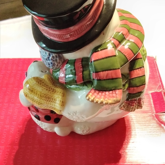 Fitz & Floyd Classics Frosty Folks Snowman Puppy Candy Jar - Picture 4 of 12